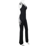 EVE Lace Patchwork Solid Color Sling Jumpsuit FL-CF25085MHO