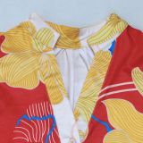 EVE Plus Size  Floral Print V-Neck Patchwork Color Clash Mini Dress NY-3601