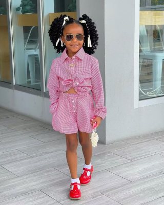 EVE Kids Girl Long Sleeve Plaid Shirt Shorts Suit GYAY-8121