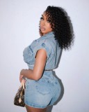 EVE Denim Color Block Fashion Two Piece Shorts Set GSMJ-8006