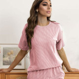 EVE Solid Color Short Sleeve Two Piece Shorts Set SSNF-211489