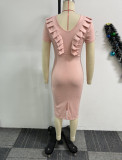EVE Plus Size Ruffled Lace Split Midi Dress NY-11035