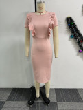 EVE Plus Size Ruffled Lace Split Midi Dress NY-11035