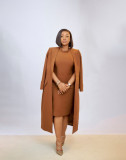 EVE Plus Size Lapel Split Blazer Vest Dress Two Piece Set NY-3370