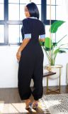 EVE Plus Size V Neck Patchwork Contrast Color Loose Jumpsuit NY-3600