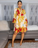 EVE Plus Size  Floral Print V-Neck Patchwork Color Clash Mini Dress NY-3601