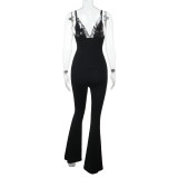 EVE Lace Patchwork Solid Color Sling Jumpsuit FL-CF25085MHO