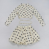 EVE Plus Size Polka Dot Printed Puffy Skirt  Two Piece Set NY-11031