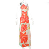 EVE Hollow Out Print Backless Sling Long Dress FL-WQ25123PFO