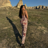 EVE Deep V Neck Print Backless Maxi Dress FL-WQ25135MHO