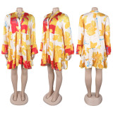 EVE Plus Size  Floral Print V-Neck Patchwork Color Clash Mini Dress NY-3601