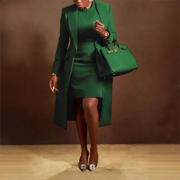 EVE Plus Size Lapel Split Blazer Vest Dress Two Piece Set NY-3370