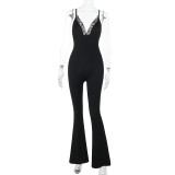 EVE Lace Patchwork Solid Color Sling Jumpsuit FL-CF25085MHO