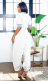 EVE Plus Size V Neck Patchwork Contrast Color Loose Jumpsuit NY-3600