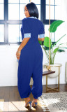 EVE Plus Size V Neck Patchwork Contrast Color Loose Jumpsuit NY-3600