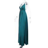 EVE Sexy Deep V Neck Solid Color Satin Halter Maxi Dress FL-YJ25046PFO