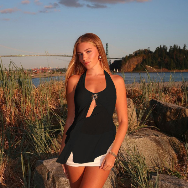 EVE Sexy Halterneck Mesh Tank Tops FL-JY25013PFO