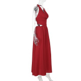 EVESolid Color Hollow Out Backless Maxi Dress FL-XY25022PFO