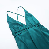 EVE Sexy Deep V Neck Solid Color Satin Halter Maxi Dress FL-YJ25046PFO