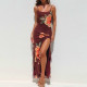 EVE Floral Mesh Flutter Split Maxi Dress FL-XY25008DGO