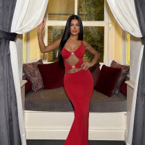 EVE Solid Color Hollow Out Fishtail Dress FL-YJ25183PFO
