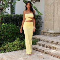 EVE Sexy Hollow Out Split Tube Tops Dress FL-YJ25167DGO