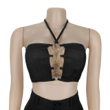 EVE Sexy Halterneck Tops Hollow Out Pants 2 Piece Set BY-7313