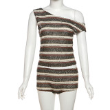 EVE Slash Shoulder Stripe Two Piece Shorts Set XEF-K25S71121