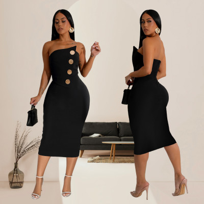 EVE Sexy Tube Tops Buitton Midi Dress BY-7326