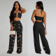 EVE Sexy Halterneck Tops Hollow Out Pants 2 Piece Set BY-7313