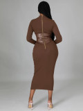 EVE Long Sleeve Patchwork Slim Midi Dress YH-5356