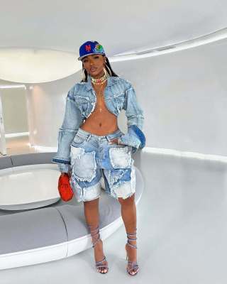 EVE Vintage Washed Denim Long Sleeve Short Suit TR-1332