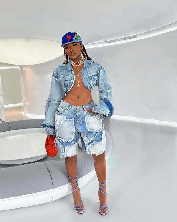 EVE Vintage Washed Denim Long Sleeve Short Suit TR-1332