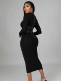 EVE Long Sleeve Patchwork Slim Midi Dress YH-5356