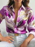 EVE Long Sleeve Lapel Loose Print Shirt SH-391317