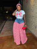EVE Printed T-shirt Spliced Plaid Wide-leg Pants Two-piece Set SFY-717