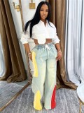 EVE Contrast Color Gradient Straight Leg Denim Jeans SH-391370