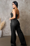 EVE PU Leather Halter Sleeveless Wide Leg Jumpsuit OSM-4479
