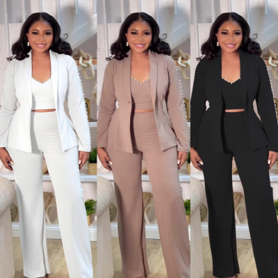 EVE Plus Size Pearl Lapel Blazer Three Piece Pants Set NY-3613