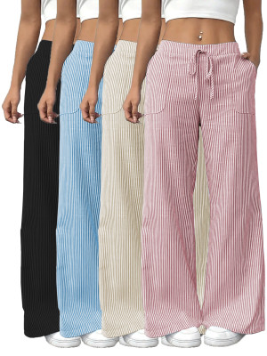 EVE Solid Color Stripe Loose Wide Leg Pants GCNF-5798