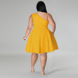 EVE Plus Size Solid Color Slash Shoulder Midi Dress GDAM-218703