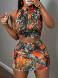 EVE Tree Branch Printed Fashion Short Skirt Two Piece Set GBGF-8802