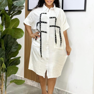 EVE Plus Size Loose Lapel Neck Shirt Dress GMLF-3334