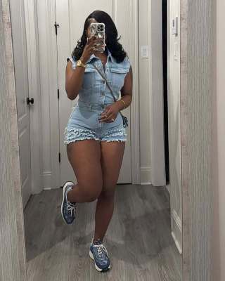 EVE Sleeveless Lapel Neck Denim Romper MEM-88645