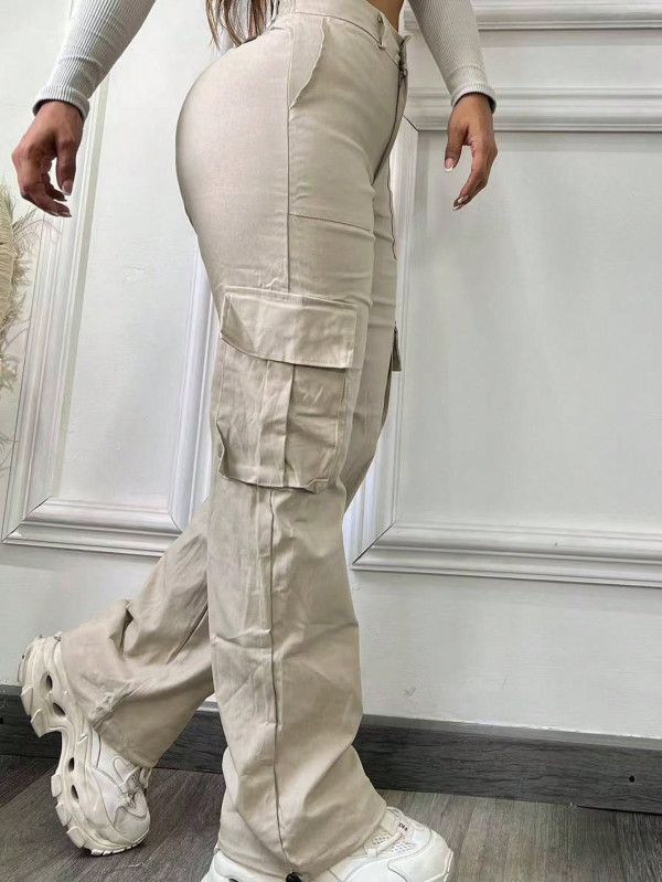 EVE Solid Color Casual Straight Pants SH-391319