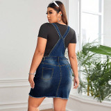 EVE Plus Size Fashion Denim Strap Dress GDAM-218639