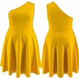 EVE Plus Size Solid Color Slash Shoulder Midi Dress GDAM-218703