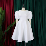 EVE Plus Size Solid Color Lantern Sleeve Midi Dress GCZF-8631