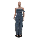 EVE Fashion Wrap Denim Wide Leg Jumpsuit TR-1333