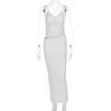 EVE Patchwork Mesh Backless Maxi Dress GWSD-D1994480